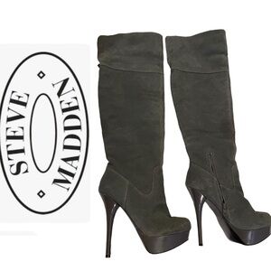 Steve Madden Boots ‘Calgarry’ Vintage Grey Suede Over-the-Knee Platforms - EUC